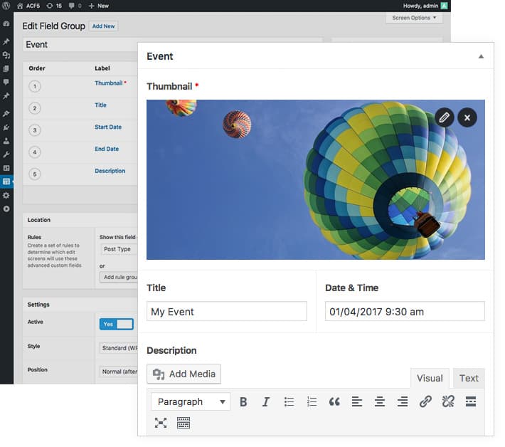 Screenshot of Advanced Custom Fields field group user interface